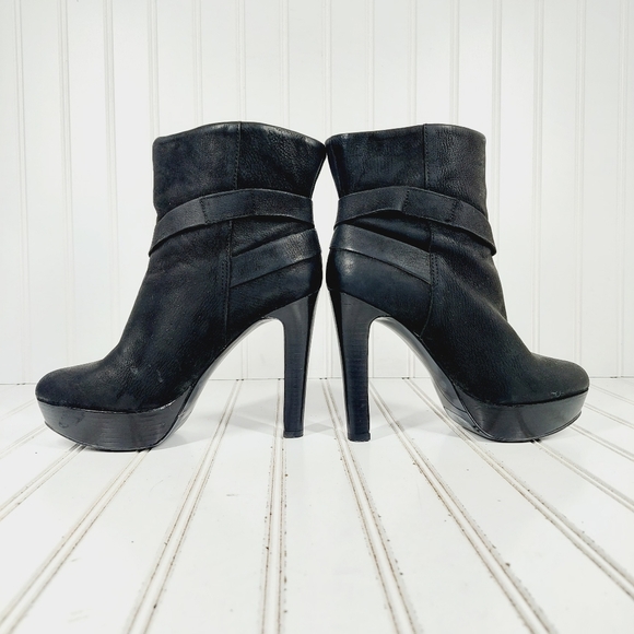 Nine West Midi Black Nubuck Leather Slouchy Pull On Platform Booties K277 - Picture 7 of 13